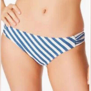 Jessica Simpson Lickity Split Side Shirred Bikini Swim Bottoms Blue White XL NEW